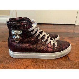 Phillipp Plein Purple Snakeskin Leather High Top Sneakers, Size 7 (US) 40 (EU)